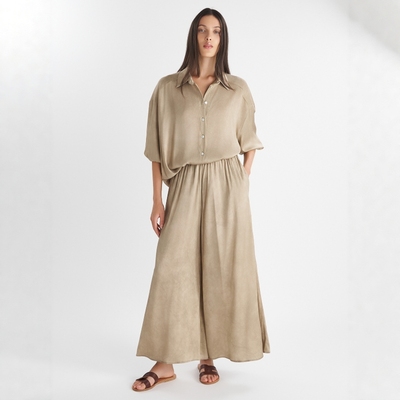 SIMONETTA RAVIZZA26春夏 做旧印花高腰阔腿宽松休闲长裤裙