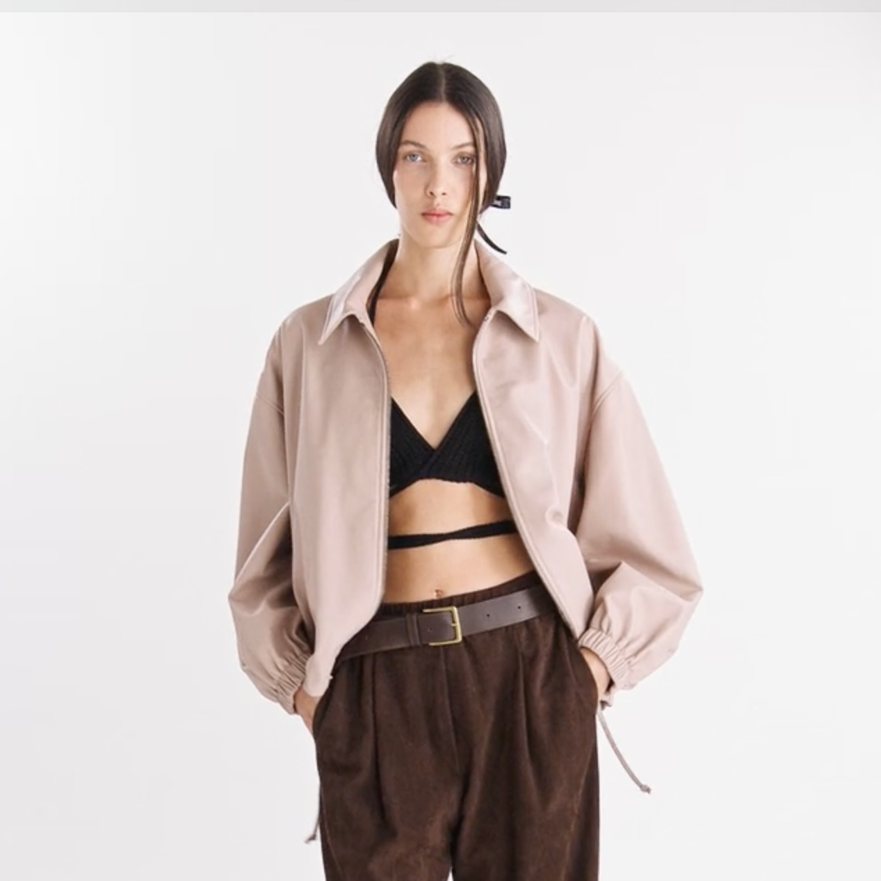 SIMONETTA RAVIZZA26春夏 粉色羊皮革廓形翻领落肩皮衣夹克外套,女装/女士精品,短外套,淘宝优惠券,粉丝福利购,淘宝优惠卷