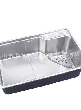新款304不锈钢一体拉伸台控功能水槽带盆中盆三角篮大单槽S7546