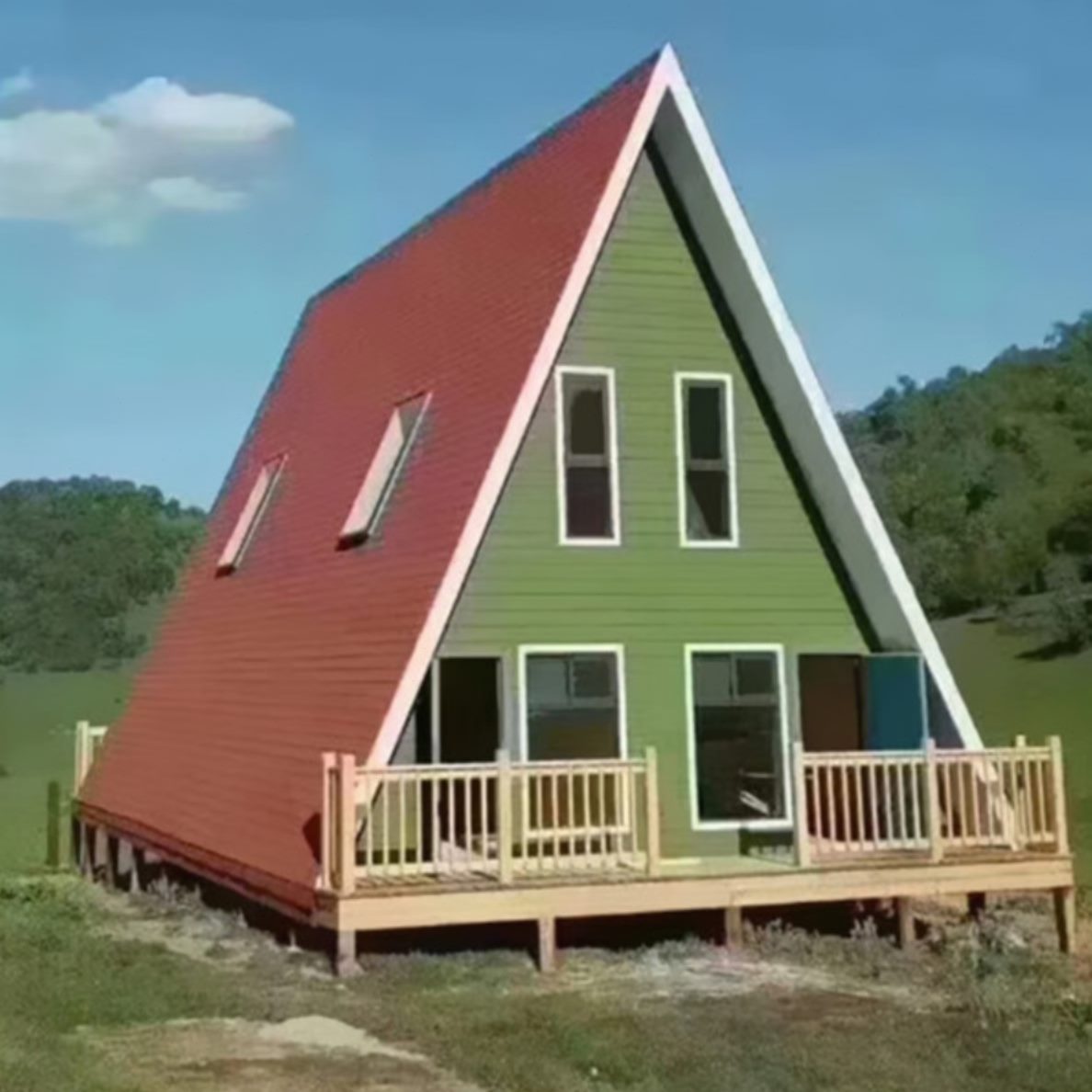 农田简易屋树三角形房子灌溉设备别墅木屋房楼顶民宿木小房子移动