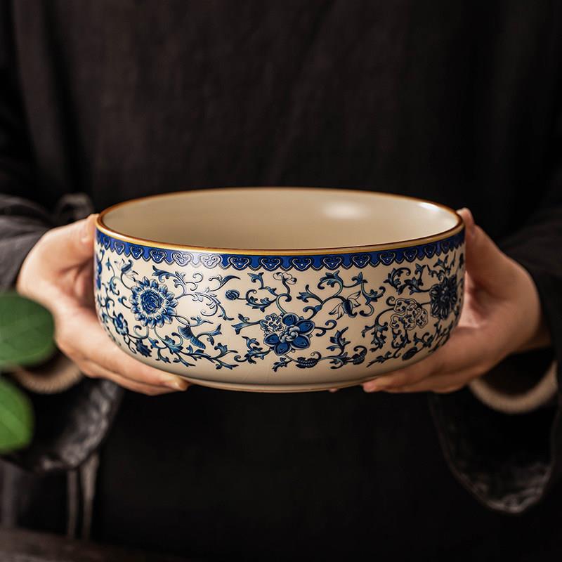 青花汝窑大号茶洗家用茶缸水盂水洗茶道零配建水茶具茶海办公配件