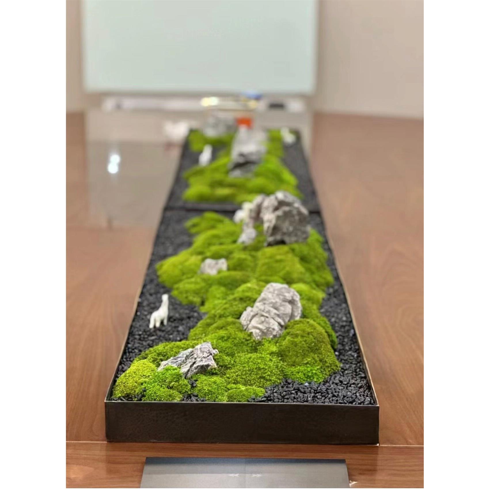 矩形桌新中国风干山石微景观永恒苔藓茶室盆景庭院蓝龙石软装