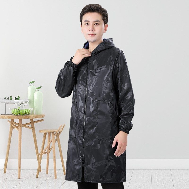 长款男士罩衣单层工作服大褂劳保成人有袖围裙防水油加绒外套加厚