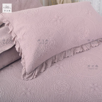 唯美韩式花边床盖带菲边纯棉高档绗缝被夹棉床单双面用双人床垫子