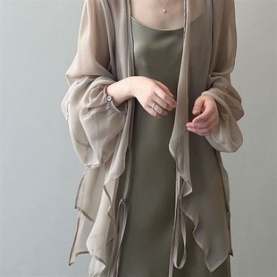 雪纺防晒衬衫 上衣宽松垂感披肩外套罩衫 女夏季 法式 薄款 小个子开衫