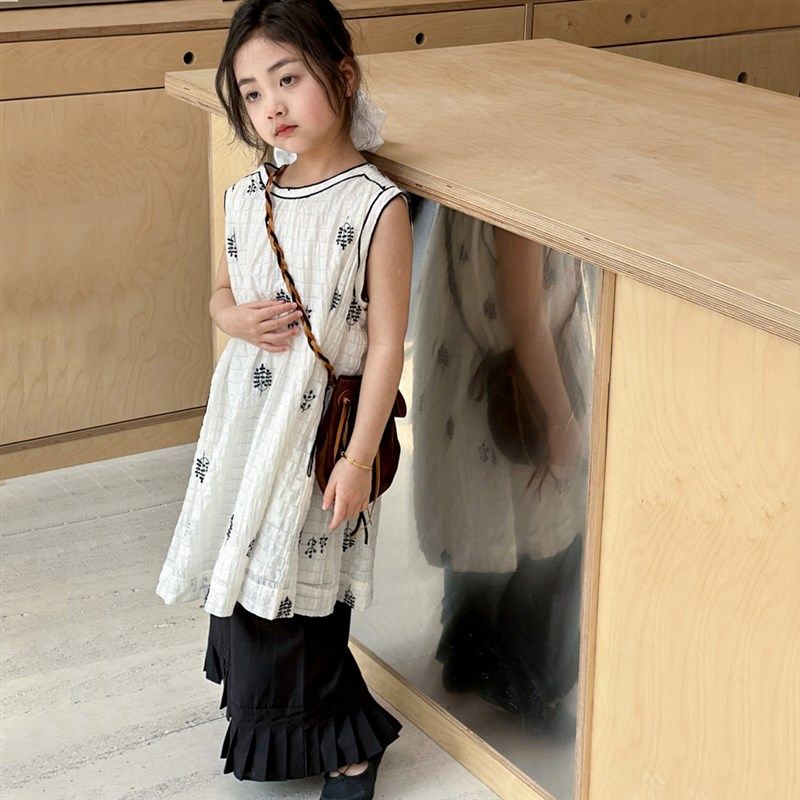 女童夏季套装2024新款中大童无袖背心裙夏装直筒裤女孩长裙两件套