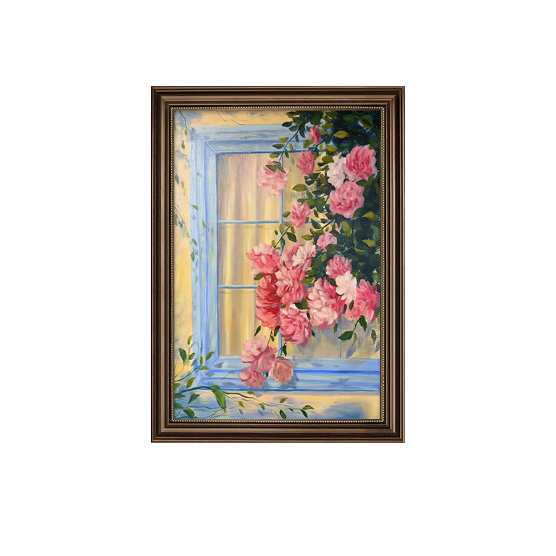 欧式花卉油画走廊壁画客厅挂画玄关月季花开装饰画美式背景墙挂画图片