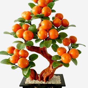天然玉石桔树客厅家居饰品玉器创意高档柿子工艺品橘子树茶几摆件