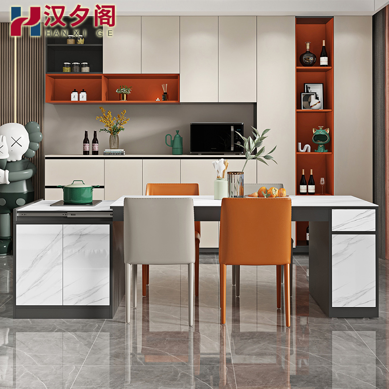 轻奢伸缩岩板岛台餐桌一体开放式厨房中岛台吧台料理台展示桌8E30