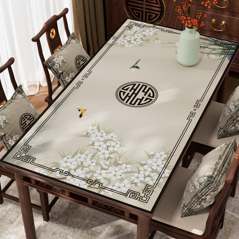 新中式餐桌布防水防油免洗家用皮革隔热餐桌垫轻奢高级感茶几台布,居家布艺,桌布,淘宝优惠券,粉丝福利购,淘宝优惠卷