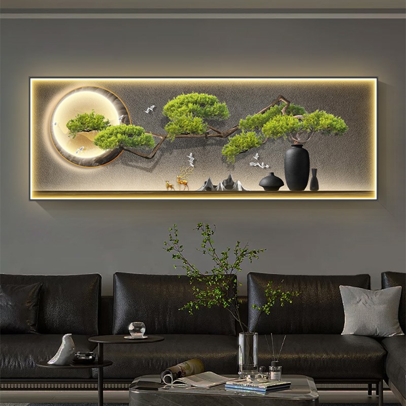 新中式卧室装饰画客厅2022新款挂画轻奢LED灯画主卧床头寓意壁画图片