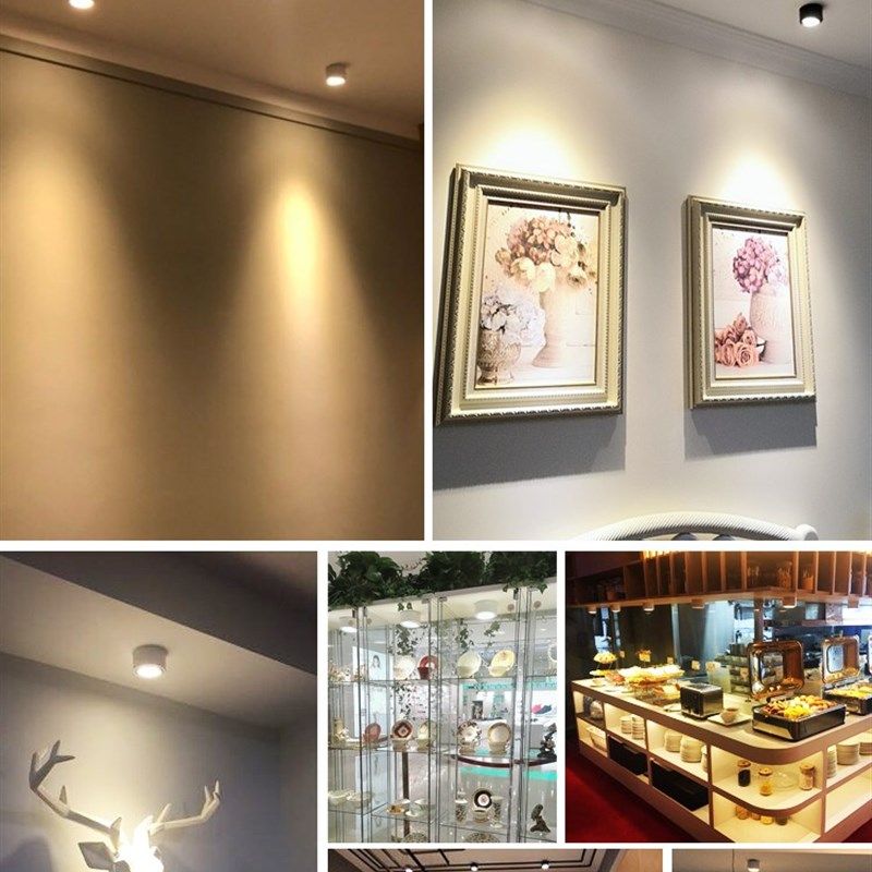 彩色超薄led明装射灯3W可调聚光免开孔背景墙玄关壁画天花吸顶灯,家装灯饰光源,明装射灯,淘宝优惠券,粉丝福利购,淘宝优惠卷