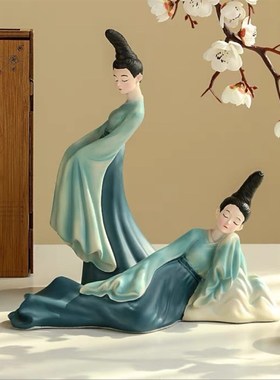 只此青绿文创古风仕女艺术感电视柜摆件客厅家居装饰品乔迁礼物