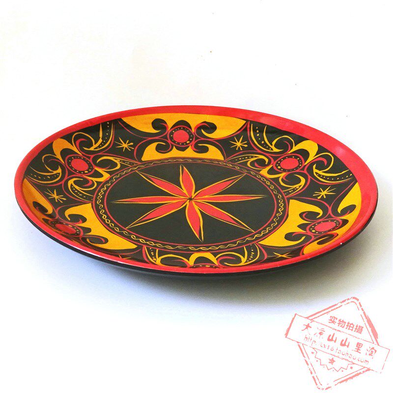 四川凉山彝族餐具盘子用塑料树脂印民族图案盘子装饰品