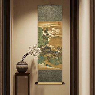 赵伯驹仙山楼阁图卷轴挂画中式书房客厅复古装饰画餐厅玄关墙壁画