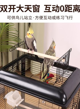 透明防溅亚克力横丝鸟笼鹦鹉笼子大号豪华别墅站架玄凤八哥虎皮