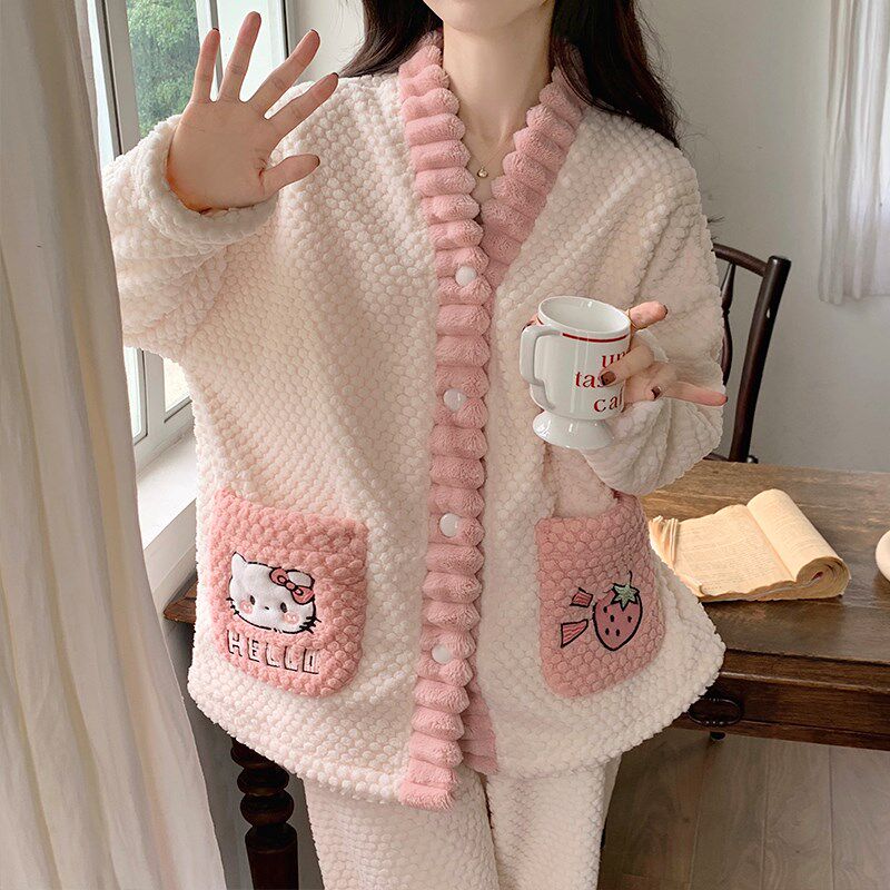 冬季睡衣女款珊瑚绒加厚加绒法兰绒秋冬款可爱长袖开衫冬天家居服,女士内衣/男士内衣/家居服,睡衣/家居服套装,淘宝优惠券,粉丝福利购,淘宝优惠卷