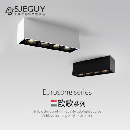 led明装射灯长方形三头四头斗胆灯高显色极简客厅无主灯吸顶筒灯