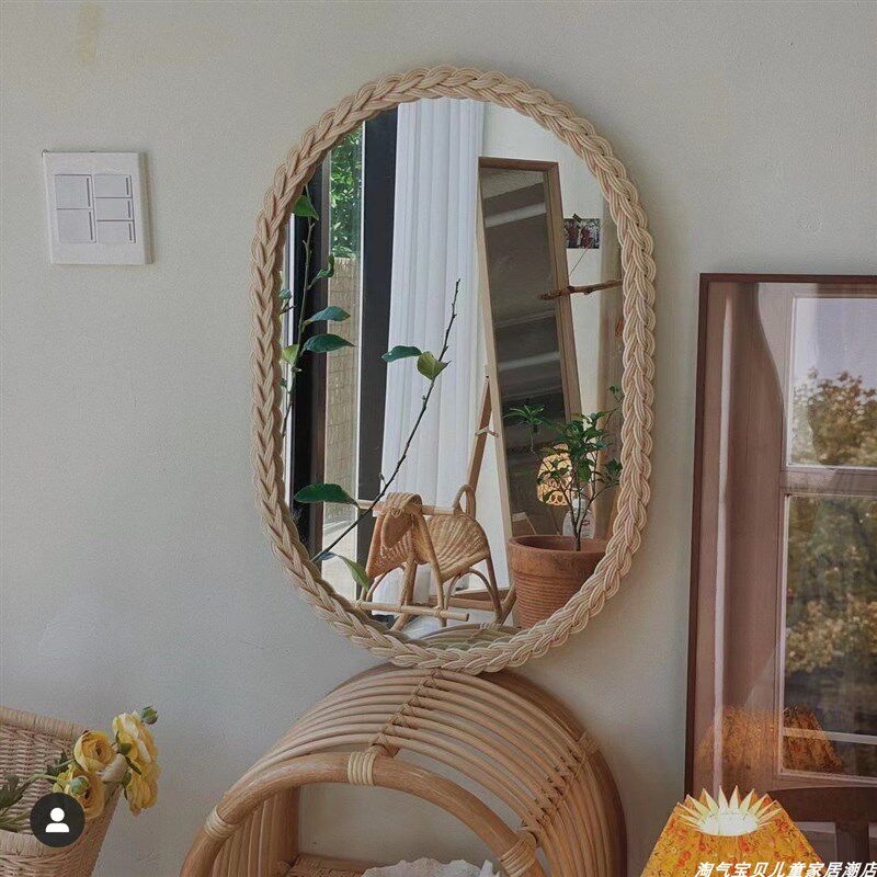 韩风简约藤编复古镜子化妆台装饰镜子挂式原木墙镜壁挂加厚壁挂,住宅家具,装饰镜,淘宝优惠券,粉丝福利购,淘宝优惠卷