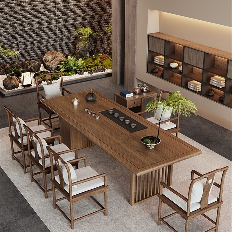 新中式茶桌椅组合一桌五椅禅意客厅泡茶桌烧水壶一体嵌入式办公室,住宅家具,家用茶台/茶桌,淘宝优惠券,粉丝福利购,淘宝优惠卷