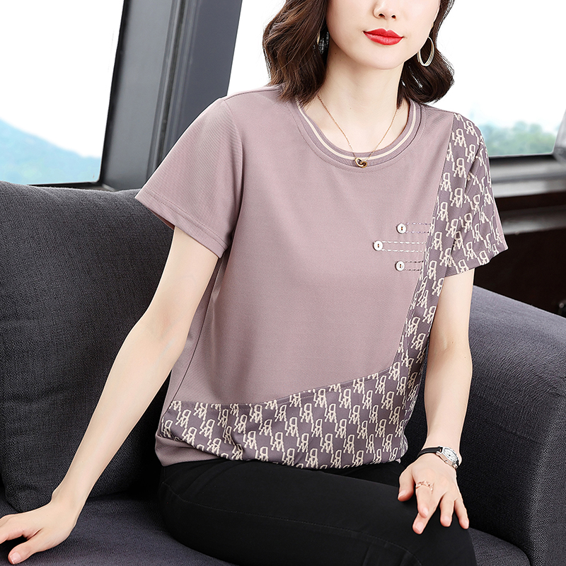 妈妈夏装新款纯棉短袖T恤女装大码宽松中年妇女小衫中老年人上衣