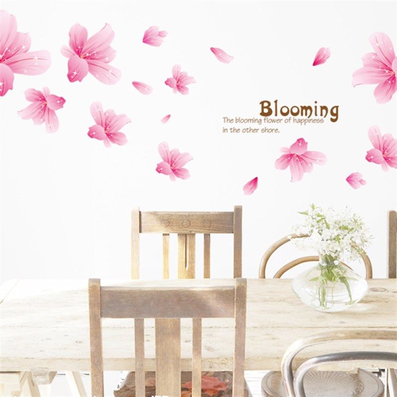 百合花墙贴卧室温馨床头浪漫婚房墙贴纸女孩房间装饰墙纸贴画自粘,家居饰品,软装墙贴,淘宝优惠券,粉丝福利购,淘宝优惠卷