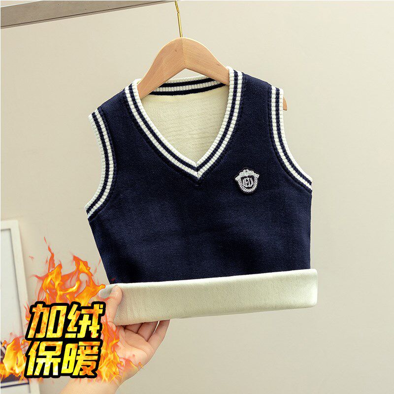 女童马甲儿童秋冬男童毛衣学院风女孩加绒保暖马夹加厚大童背心潮