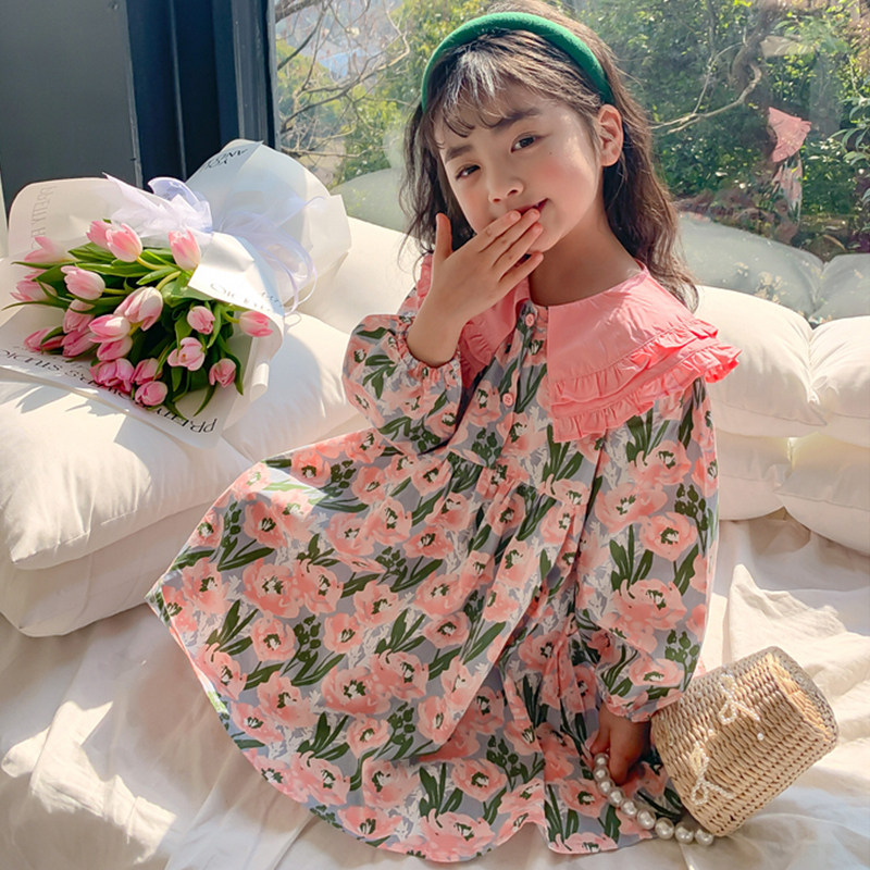 女童连衣裙春装2023新款公主裙儿童装洋气长袖裙子春秋宝宝碎花裙