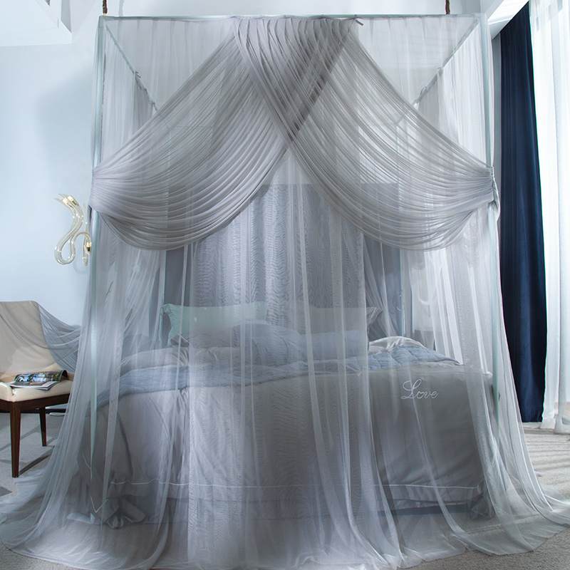 高档宫廷蚊帐家用2022新款三开门落地蚊帐加密帐纱加厚烤漆支架