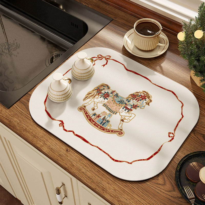 塞拉斯蒂娅法式复古木马耶诞新年厨房台面沥水垫洗手台防滑吸水凉