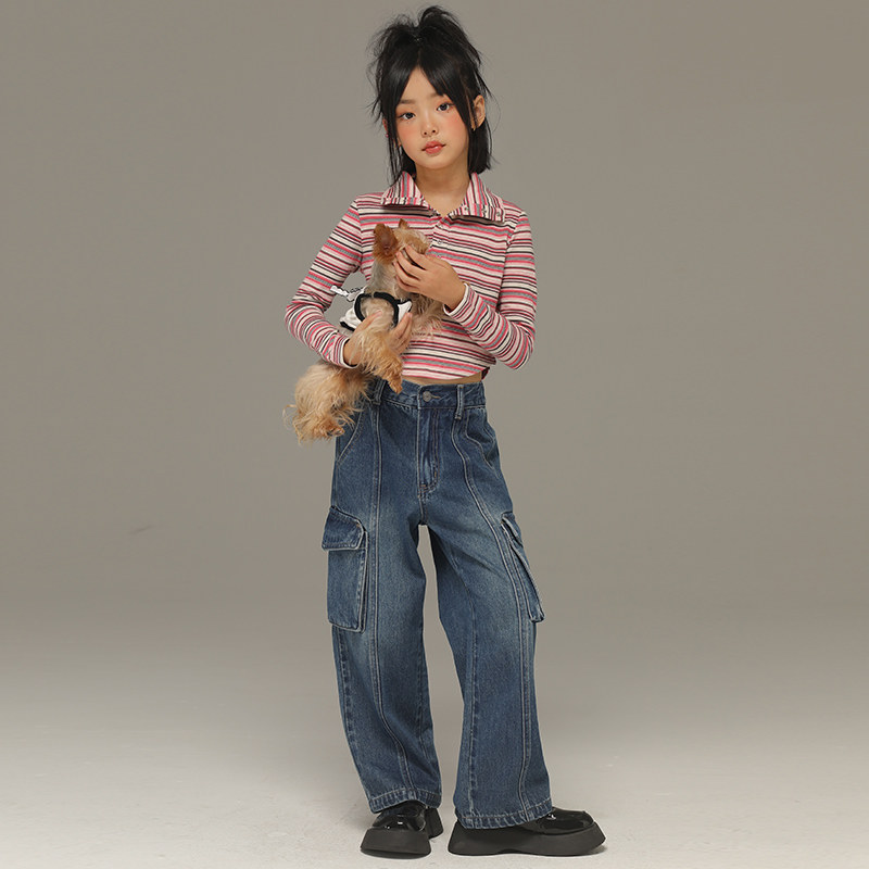 小女森女童春装牛仔裤中大童宽松直筒工装裤儿童百搭休闲春秋裤子,童装/婴儿装/亲子装,儿童牛仔裤,淘宝优惠券,粉丝福利购,淘宝优惠卷