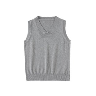 儿童中式马甲毛衣女童毛线马夹小学生灰色毛坎男童校服针织毛背心