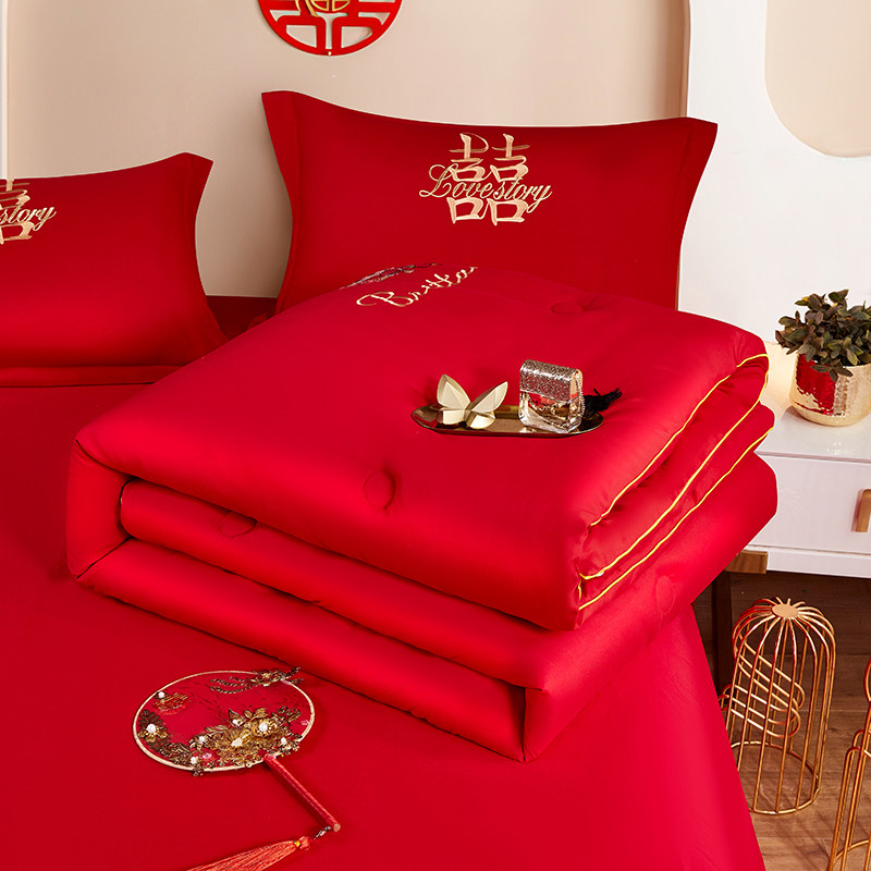 结婚大红色被子陪嫁夏凉被婚庆喜被双人春秋被芯四季通用冬被加厚,床上用品,化纤被,淘宝优惠券,粉丝福利购,淘宝优惠卷