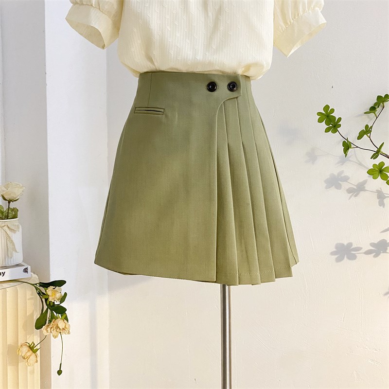 灰色西装百褶裙半身裙女高腰a字防走光短裙设计感显瘦百搭裙子夏