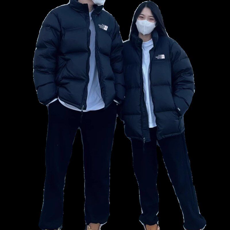 新款背面1996羽绒服黑色大格子短款冬季加厚保暖女外套男款700蓬