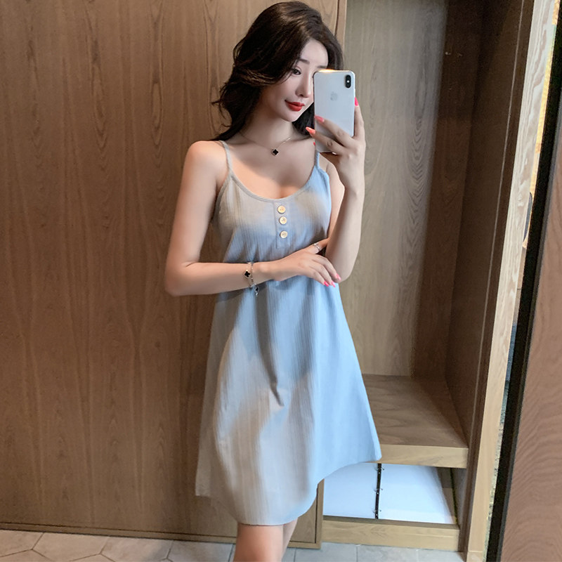 网红吊带睡裙女夏季纯棉无袖睡衣2021年甜美粉色少女家居服薄短裙