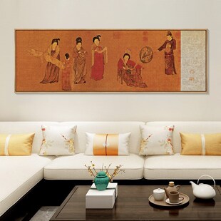 簪花仕女图挂画古风茶室禅意装饰画十大名画新中式客厅壁画床头画