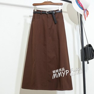 咖色工装水洗棉A字牛仔裙半身裙女春秋2024新款小个子显瘦裙子