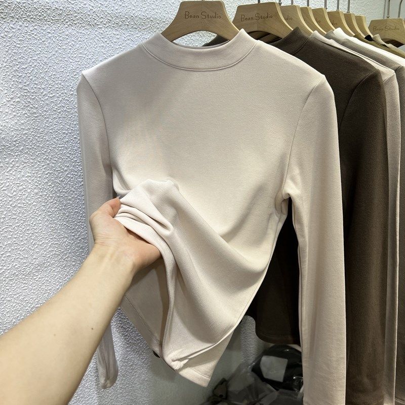 2024秋冬新半高领洋气小立领加薄绒磨毛内搭打底衫女长袖T恤上衣,女装/女士精品,T恤,淘宝优惠券,粉丝福利购,淘宝优惠卷