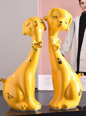 创意田园家居饰品时尚个性摆件实用结婚礼物陶瓷可爱情侣对狗