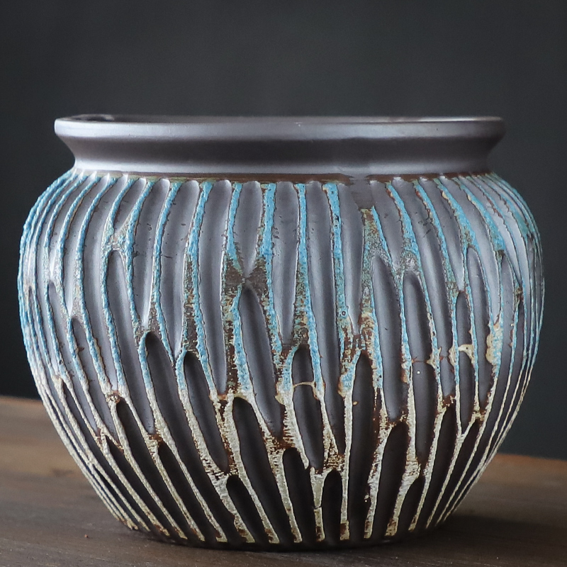 紫砂大号荷花缸莲花专用陶瓷水培铜钱草花盆无孔水养睡莲碗莲盆缸