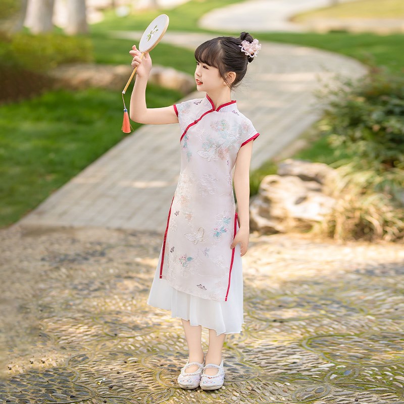 儿童旗袍女童唐装中国风汉服女孩民国裙子夏季宝宝古筝演出服高端