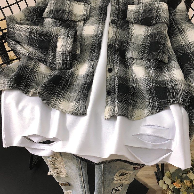 前后破洞中长款宽松大码叠穿吊带背心女式内搭打底露白边配卫衣穿