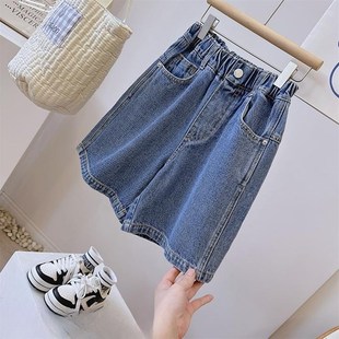 女童夏季牛仔中裤儿童外穿宽松休闲裤中大童洋气短裤时髦阔腿裤子