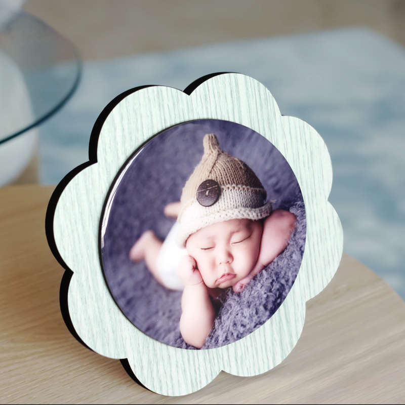 圆形花朵相框卡通摆台定制儿童宝宝生日照片挂墙制作创意双层水晶