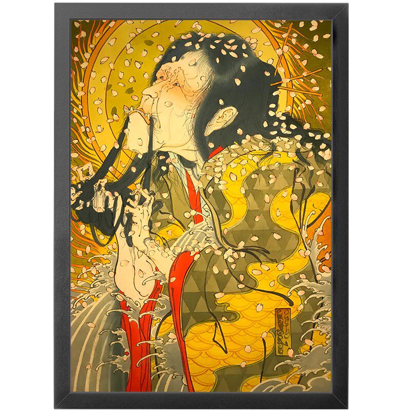 纹身海报框画装饰画浮世绘武士刺青店剧本杀墙壁挂画背景墙定制