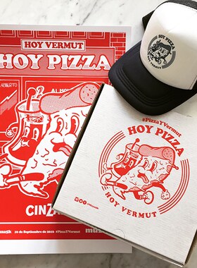 超酷感 红色pizza店铺海报 网红咖啡馆服装店 海报拍照墙饰道具