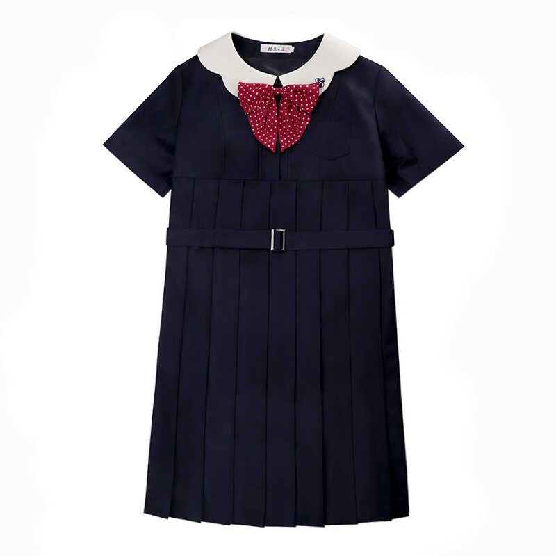 樱花家族jk【葵子小姐】蝴蝶结绀色制服卡奶裙百褶连衣裙短袖学生