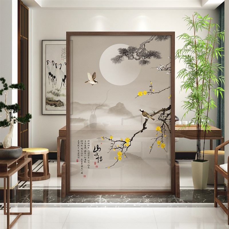 实木中式屏风烤漆隔断客厅简约意境玄关榫卯卧室遮挡家用移动座屏