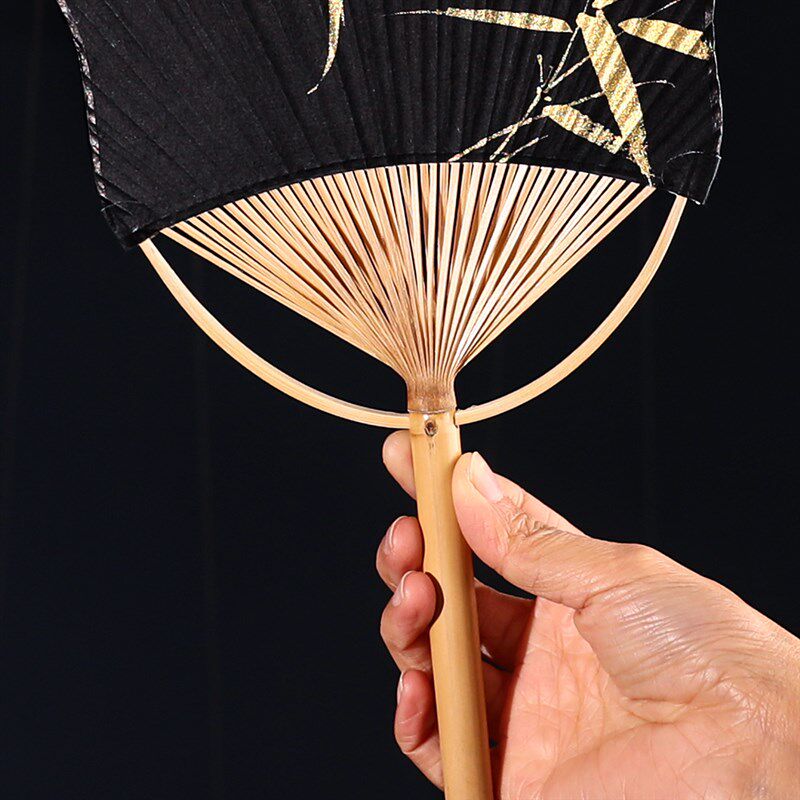 复古风黑色空白宣纸团扇日式古典宣纸蒲扇芭蕉扇手工书画用扇子图片